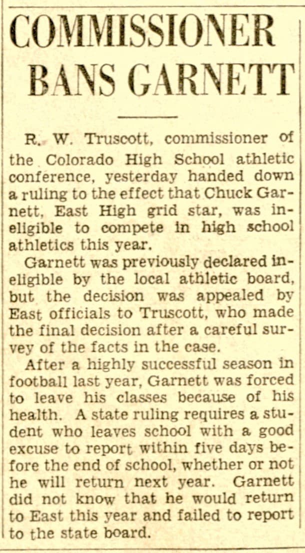 Rocky Mountain News clipping: Commissioner Bans Garnett