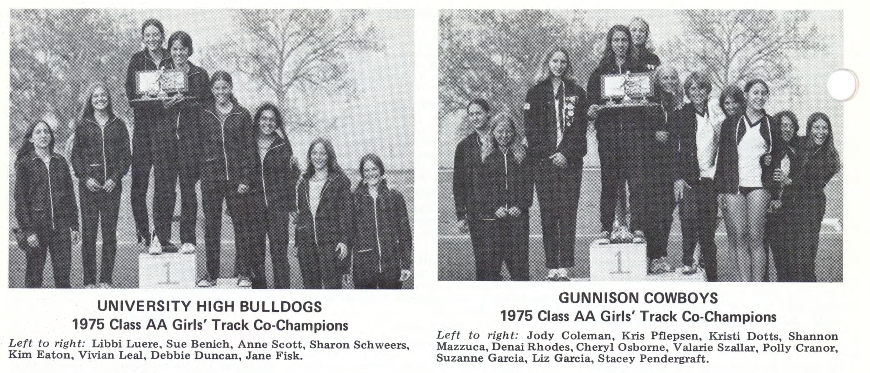 University and Gunnison girls track co-champions from the Colorado Interscholastic