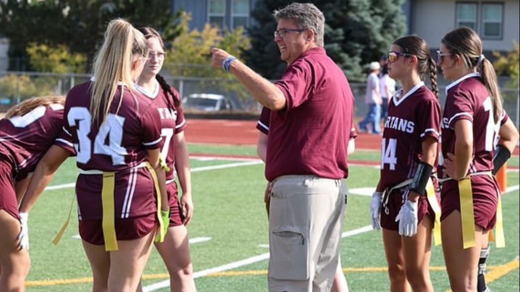 Berthoud's Blaine Voth coaches flag football players
