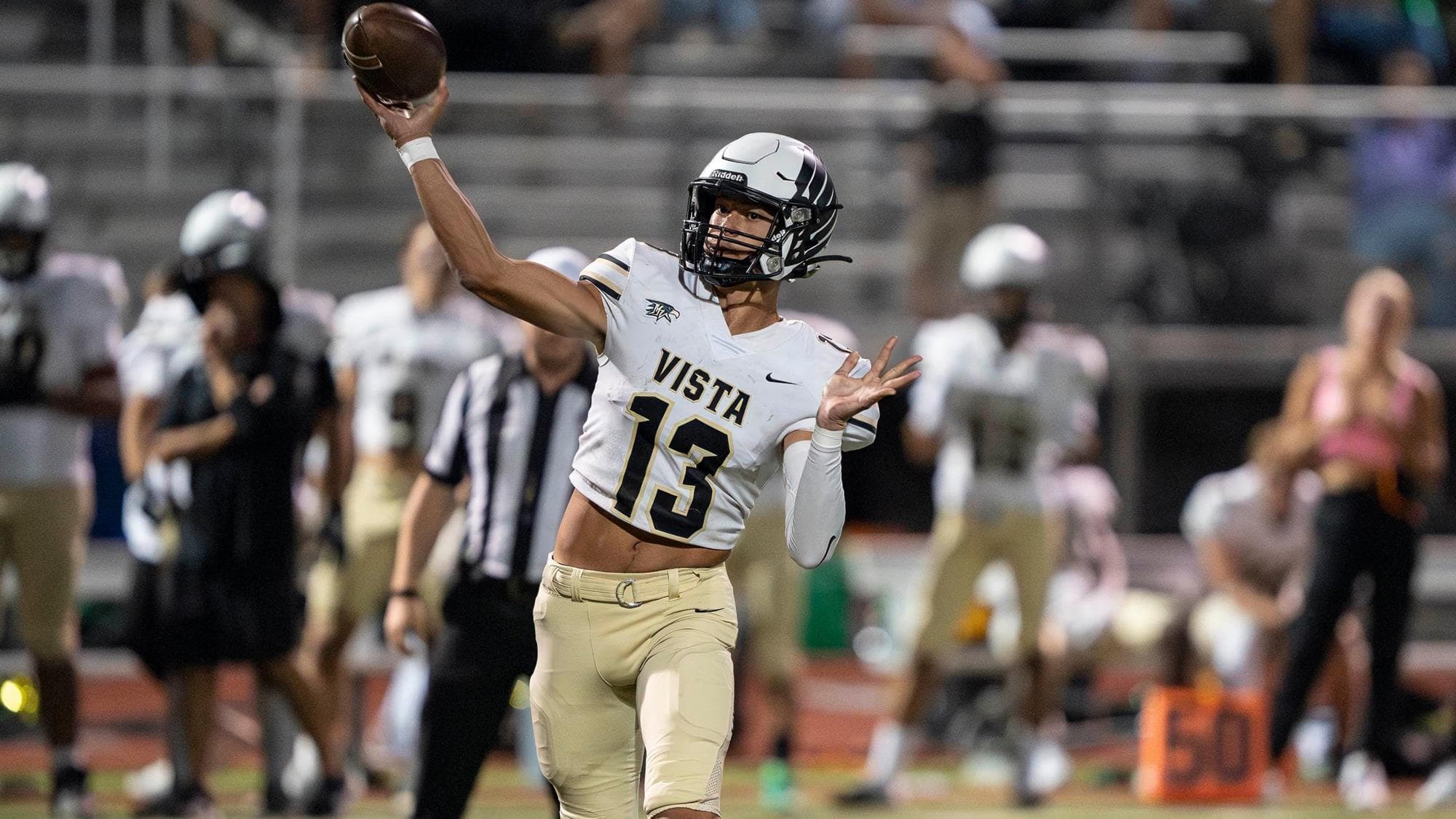 Austin Modrzewski passing the football