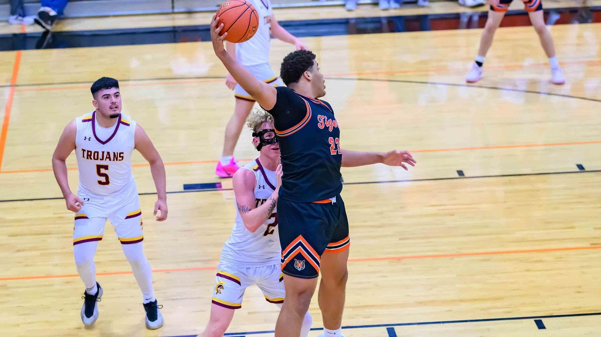 Corey Hill of Cheyenne Wells with the ball in the low post