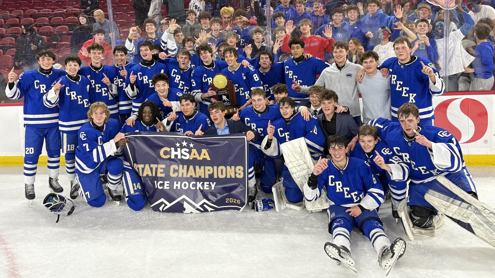 Cherry Creek team photo after winning the 5A Ice Hockey state championship