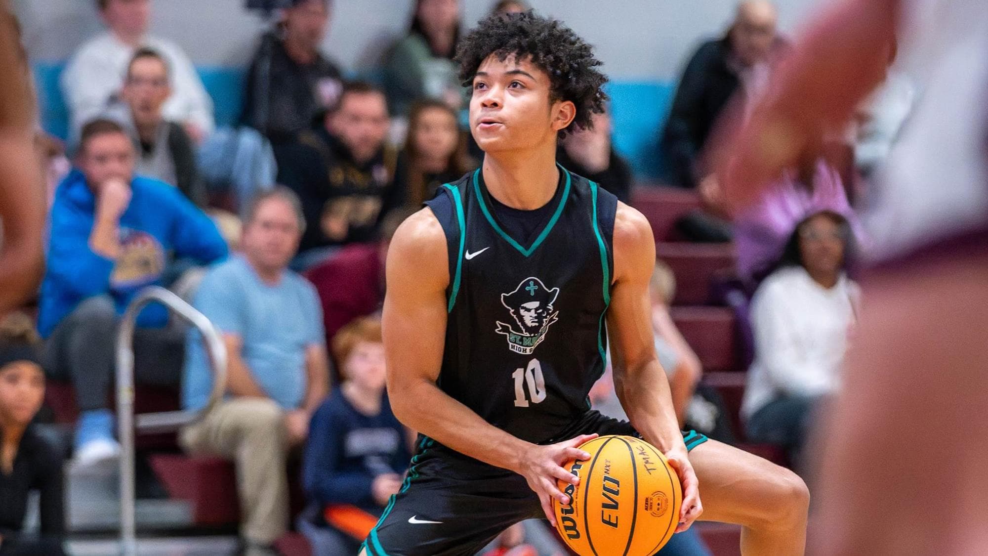 Jeremiah Starr of St. Mary's prepares to take a step-back jumper