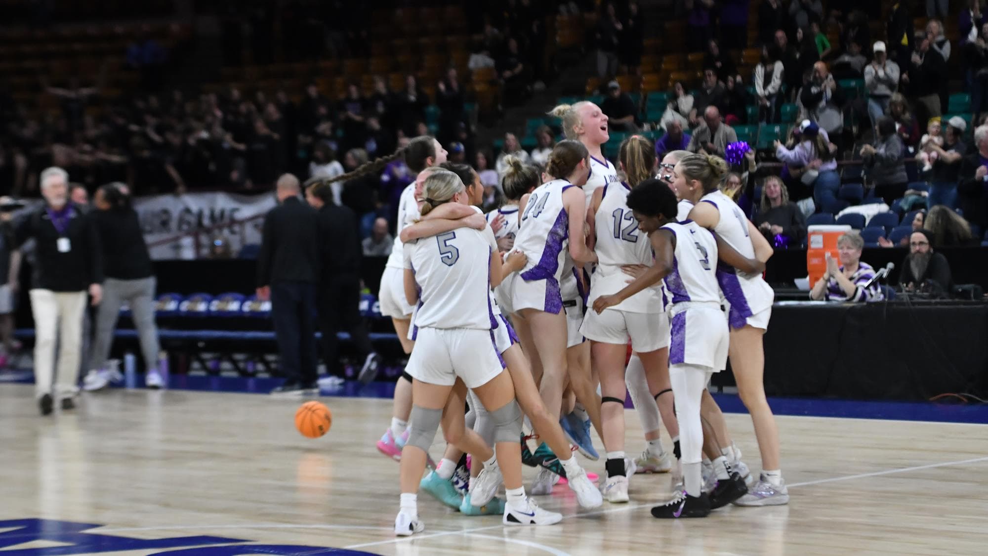 Lutheran girls basketball celebration