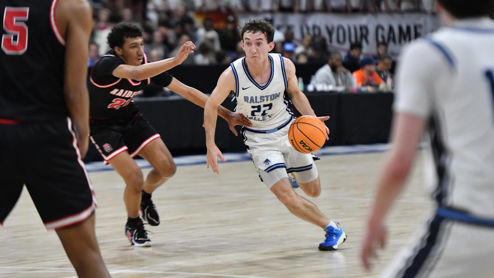 Ralston Valley's Caiden Braketa drives against Rangeview.