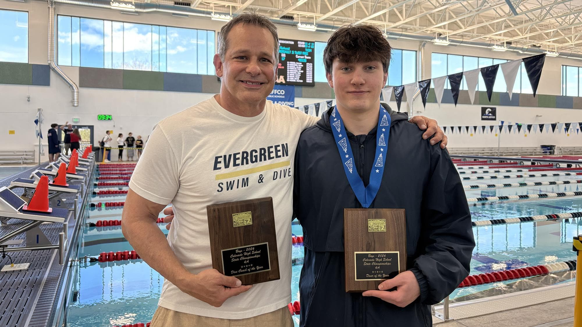Evergreen's Brett Brinkhoff and Henry Palmquist at the 4A Diving Championships