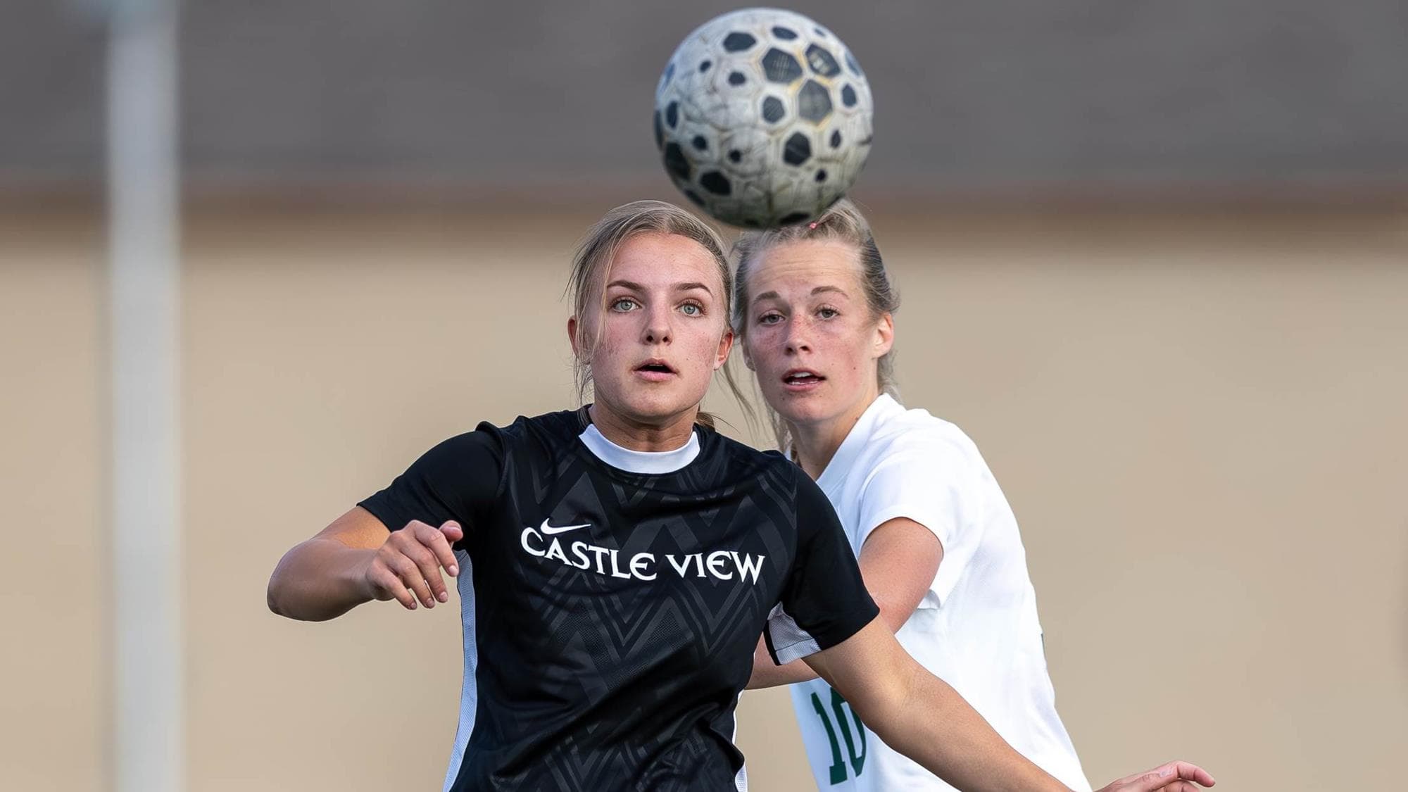Julia Dern of Castle View watching the soccer ball