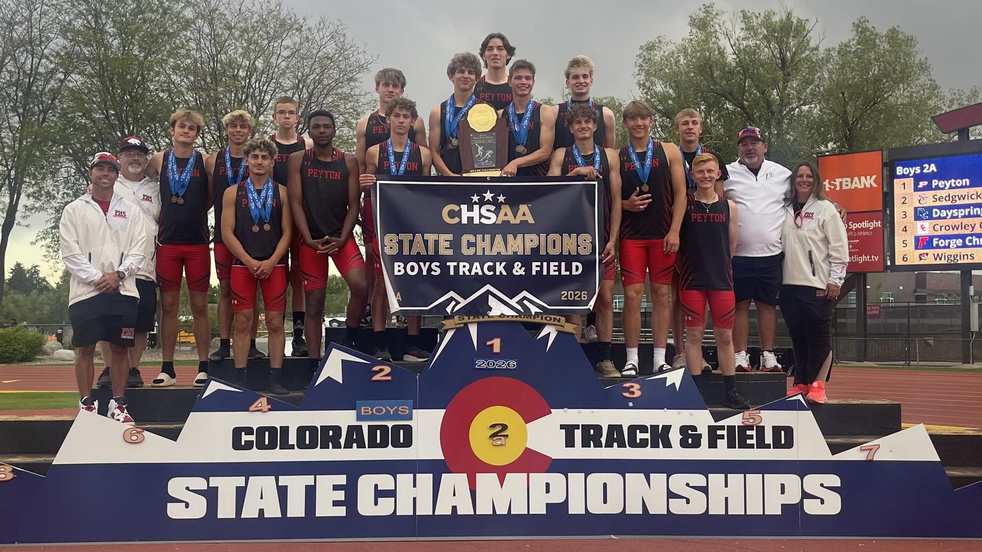 Peyton team photo after winning the 2A boys track state championship