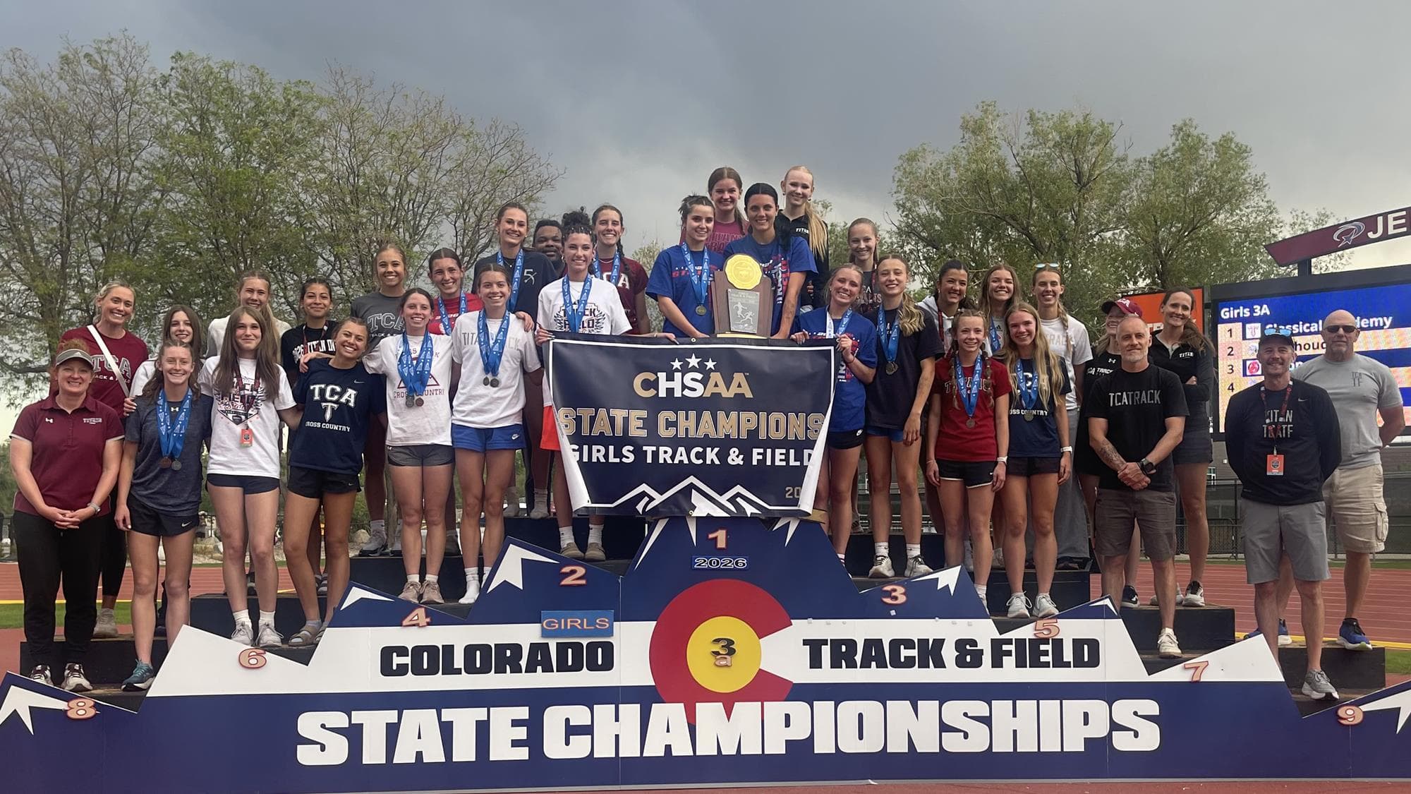 3A Girls Track - The Classical Academy team photo after winning the state championship