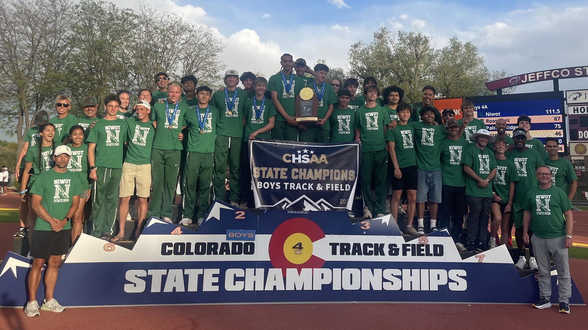 4A Boys - Niwot team photo after winning the state track championship