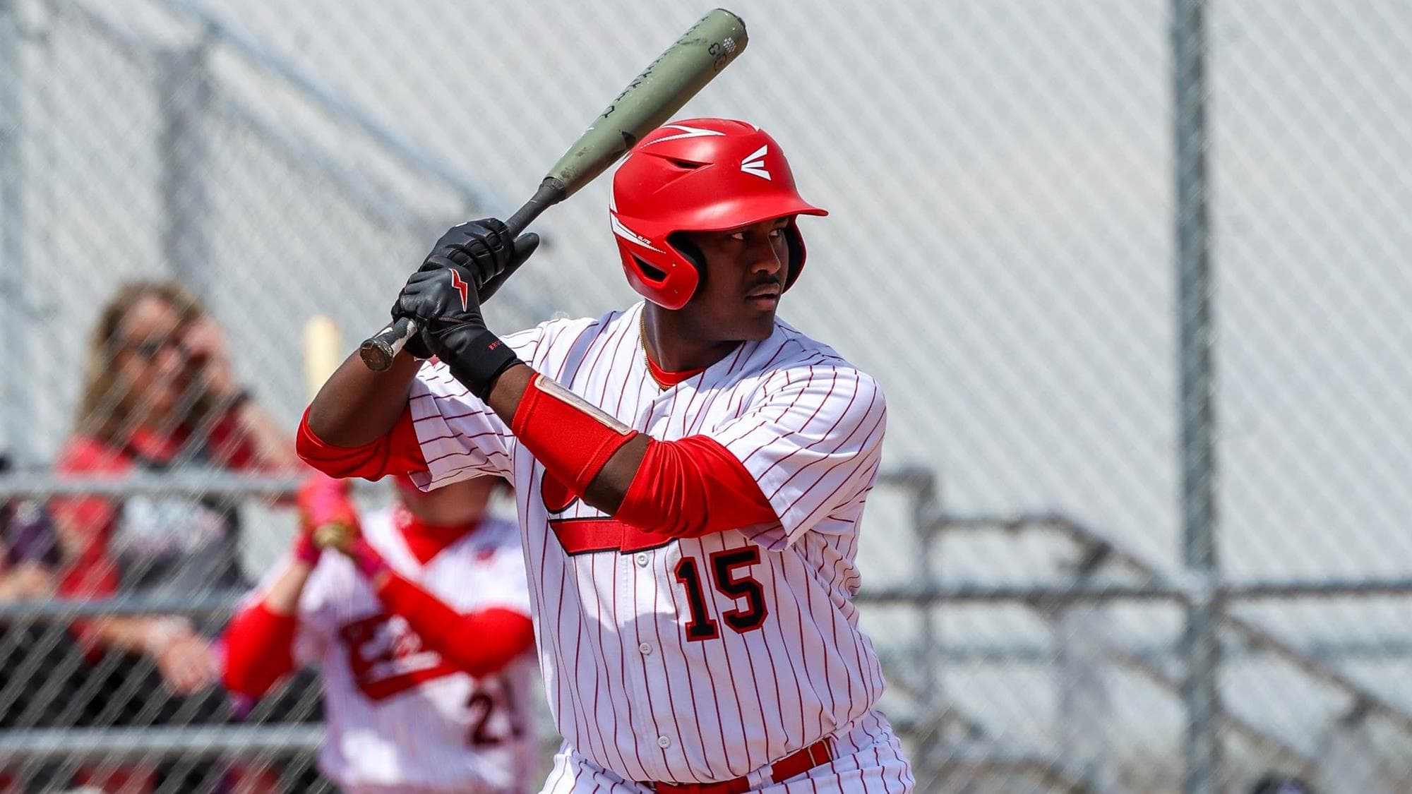 Malaki Dalpra of Eaton in the batter's box in a baseball game