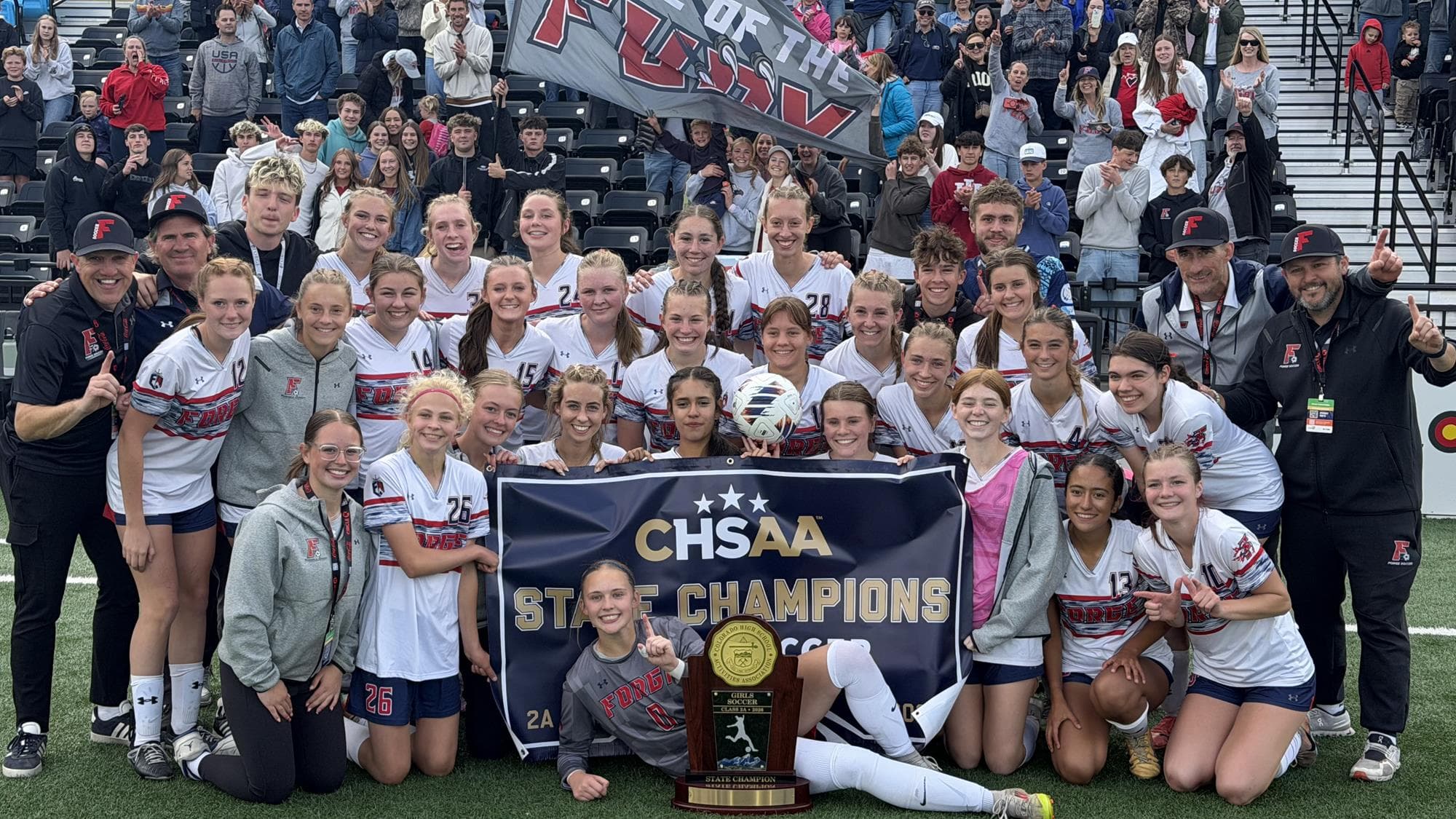 2A Girls Soccer - Forge Christian team photo after winning the state championship
