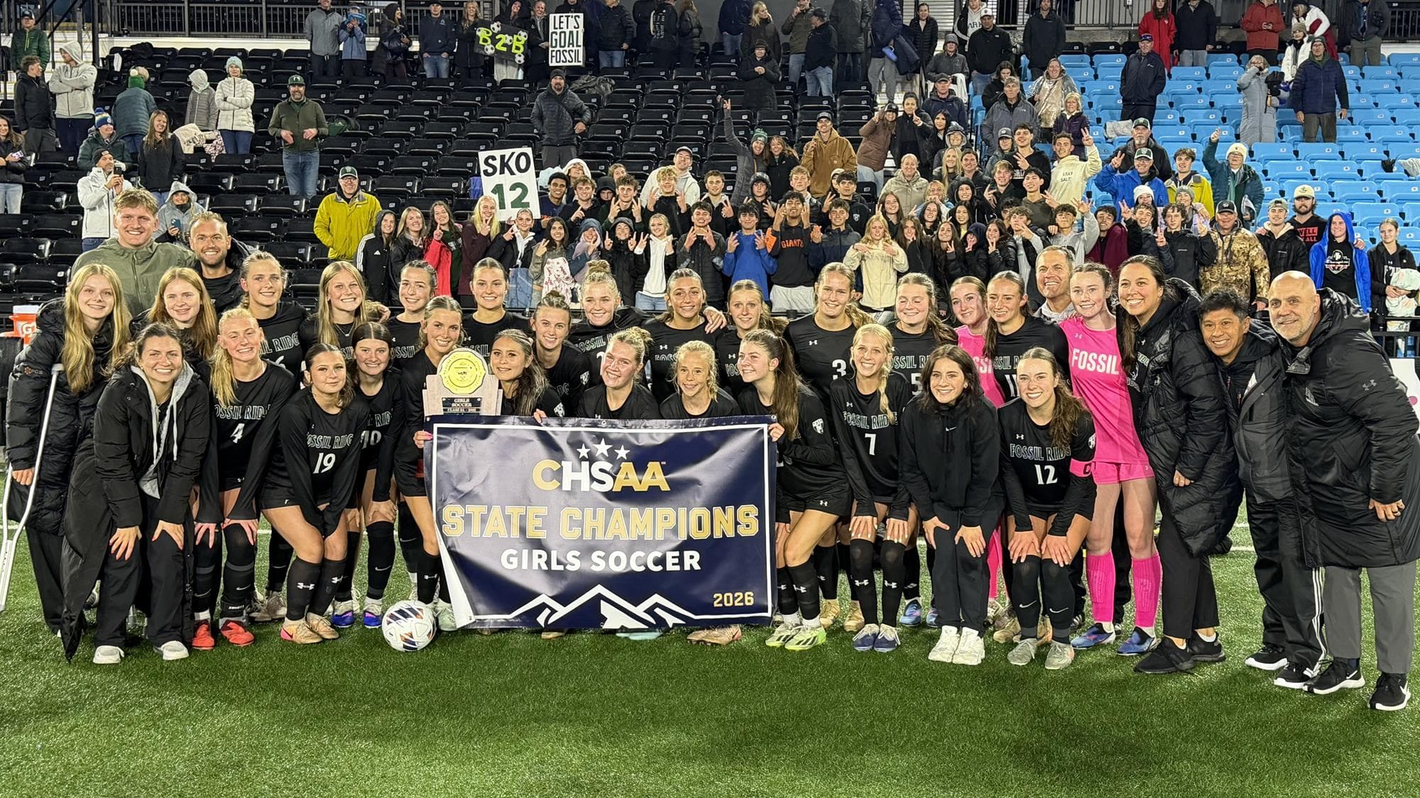 5A Girls Soccer - Fossil Ridge team photo after winning the state championship