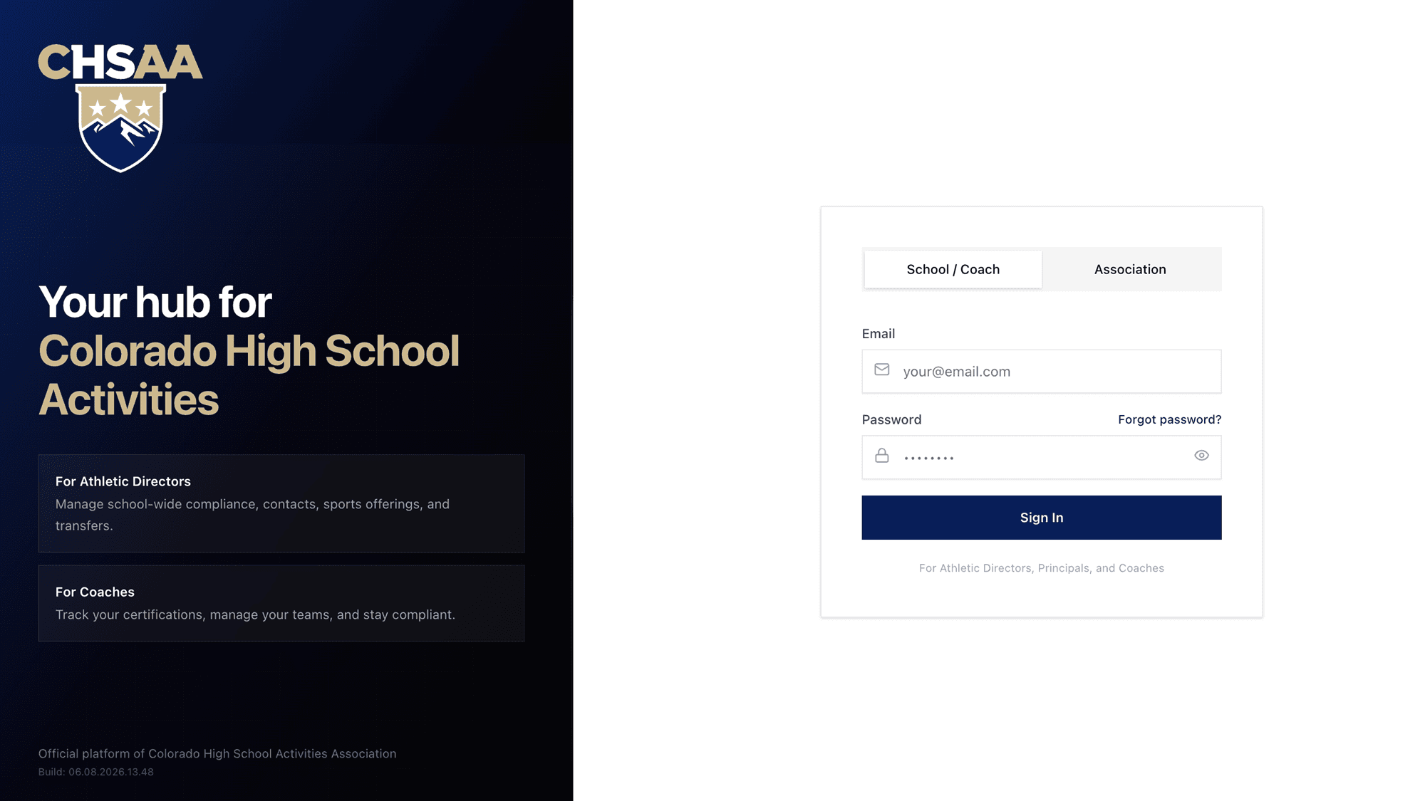 CHSAA School Center Login