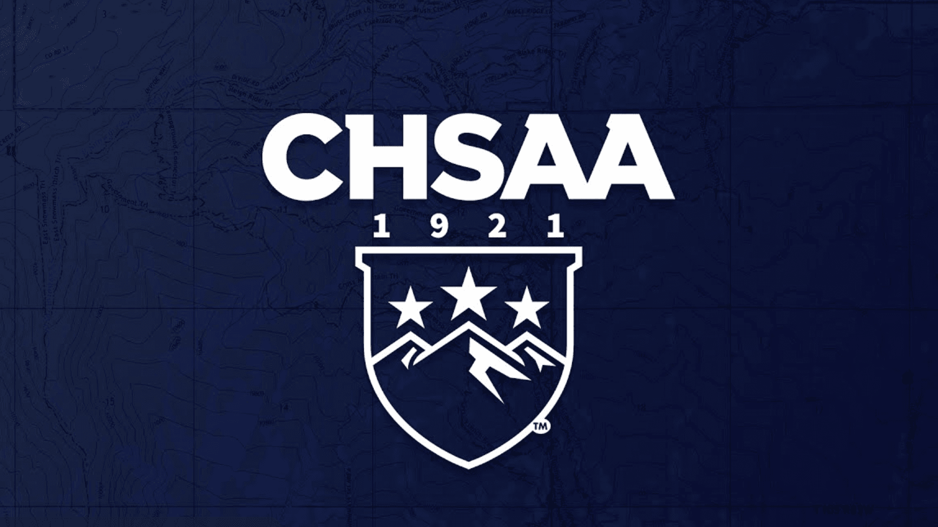 White CHSAA logo with blue brick background